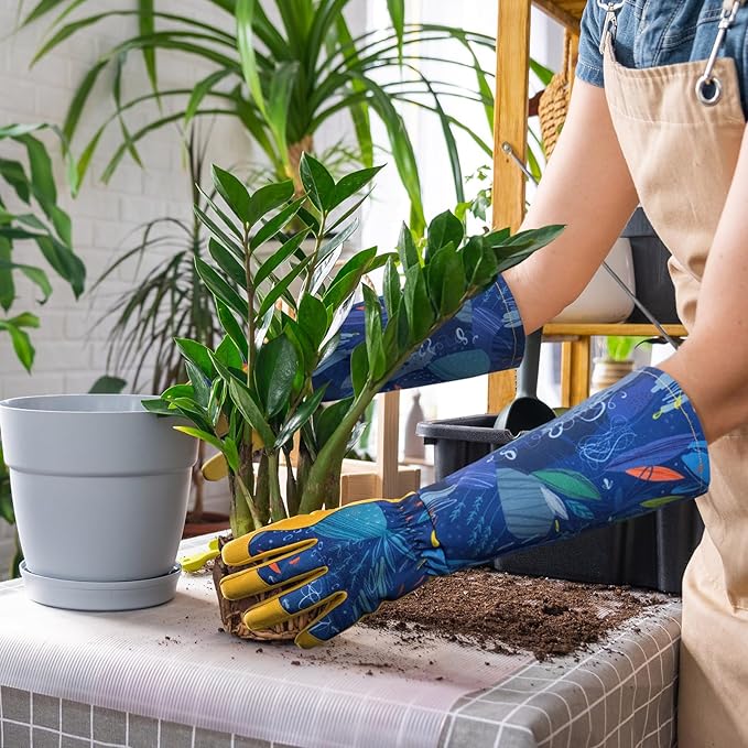 KAYGO Gardening Gloves for Women Long Sleeve, Light Protective Gloves for Yard and Outdoor Work, Best Garden Gifts for Gardener,Yellow,Medium