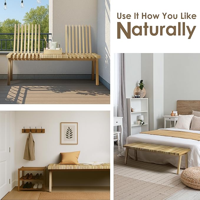 Melino Wooden Convertible Bench Picnic Table, Outdoor Bench Wood, 500Lbs Weight Capacity, Park Bench for Outdoors, Porch, Balcony