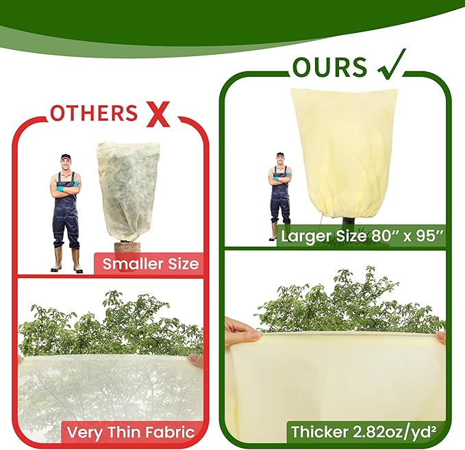 TCBWFY 95x80inches Huge Plant Covers Freeze Protection Frost Cloth for Outdoor Plants,2.82oz/yd² Thickened Winter Tree Covers with Zipper Drawstring,4 Pack Frost Blanket from Wind,Pest and Animal