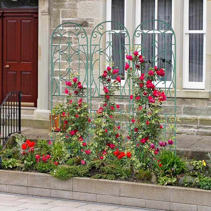 4 Pack 59x16in Metal Garden Trellis for Climbing Plants,Green Large Trellis for Climbing Plants Outdoor, Roses, Vegetables Vines Flowers Support, Large Decorative Outdoor Trellis