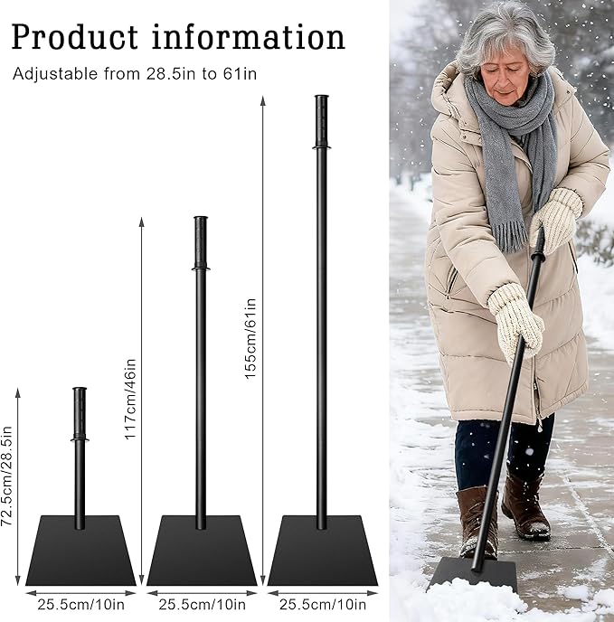 Snow Shovel ice Scraper with Detachable Extension Pole, Adjustable 28.5–61in Handle, Large Blade for Snow & Ice Removal, Anti-Slip Grip, Multi-Purpose Outdoor & Survival Tool