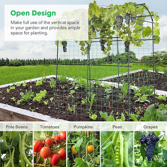 VIVOSUN 7Ft. Arch Trellis for Climbing Plants, 7 x 6 x 7ft Tall Metal Tunnel Trellis, Lightweight Metal Plant Support Archway with Nylon Netting for Climbing Vine, Vegetables, Fruits, Flowers, Black