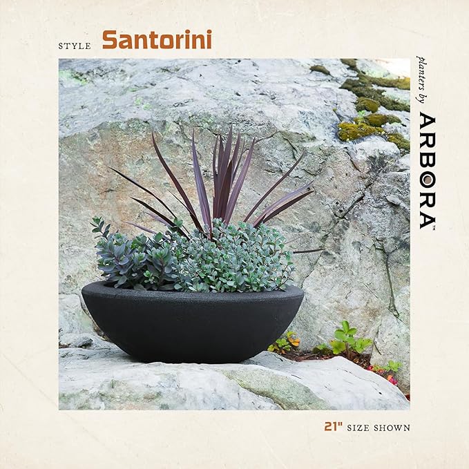 ARBORA 21" Santorini Bowl 2-Pack with Classic Black Finish - Polyresin Indoor and Outdoor Planters, Durable, Weatherproof, Lightweight, Large Plant Pots for Patio, Garden, Deck, Entryway