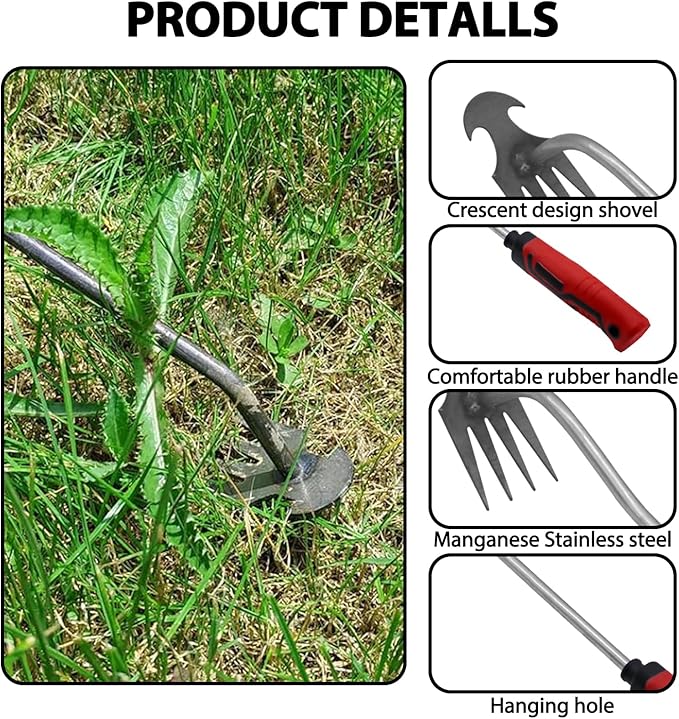 Generic 2PCS Weed Removal Tool, Garden Weeding Tools Manganese Steel Hand Weeder Tool with Rubber Handle, 4 Teethes Dual Purpose Manual Weeders Tool Weed Pulling Tool for Garden