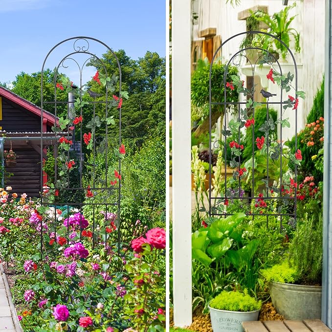 2 Pack 70.8" H x 19.7" W Metal Garden Trellis with Black Coating, Wire Lattice Grid Panel for Climbing Plants Outdoor Roses Vine Cucumbers Vegetables Flower Support
