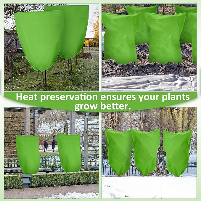 12 Packs Winter Plant Covers Freeze Protection Drawstring Tree Cover 23.62 x 31.5 in Large Reusable Frost Protection for Plants Fruit Tree Shrub, Outdoor Prevention Bag (Light Green)