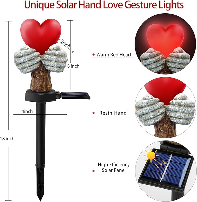 Halloween Decorations Outdoor, Solar Love Heart Hands Statue Memorial Gifts for Mom Grandma Loved Ones, Memorial Day Decorations for Cemetery Grave Garden Patio Yard Lawn