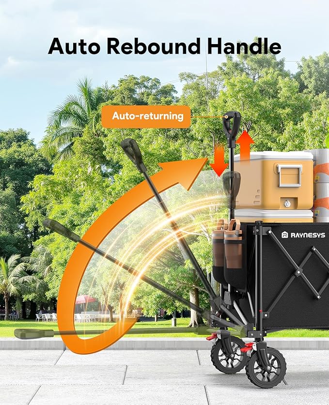 Collapsible Foldable Wagons, 440lbs Capacity Wagons Carts Foldable with All-Terrain Wheels, Heavy Duty Foldable Wagon, Utility Wagon Carts with Brakes for Camping, Sports, Shopping, Beach, Black