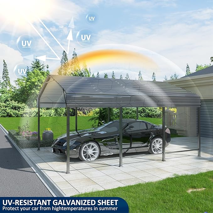 10x15 Metal Carport Carports with Enhanced Base Heavy Duty Garage Outdoor Galvanized Car Shelter for Car, Boats and Truck