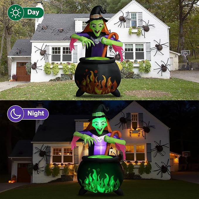 8.5Ft Tall Giant Halloween Inflatables Witch Cauldron Decorations, Scary Blow Up Yard Decor Build-in 5 Led Lights for Outdoor Party Lawn Garden