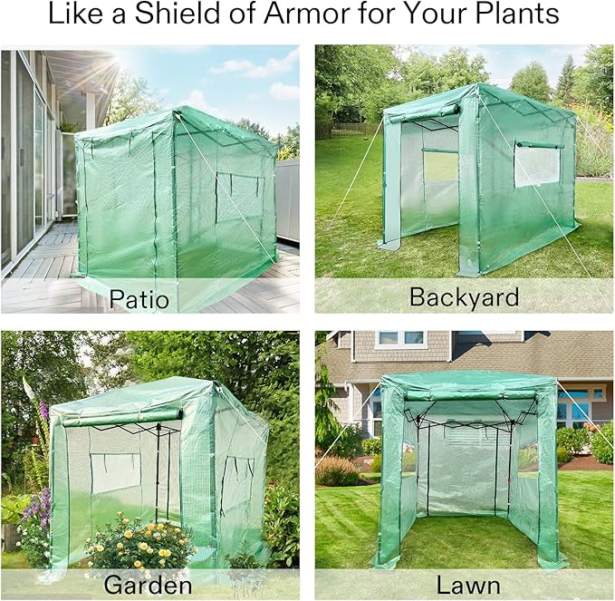 VIVOSUN 8'x6' Portable Walk-in Greenhouse with PE Cover, Instant Pop-up and Walk-in Folding, Roll-Up Zipper Entry Doors and 2-Side Viewing Windows, Easy Setup for Plants Outdoor