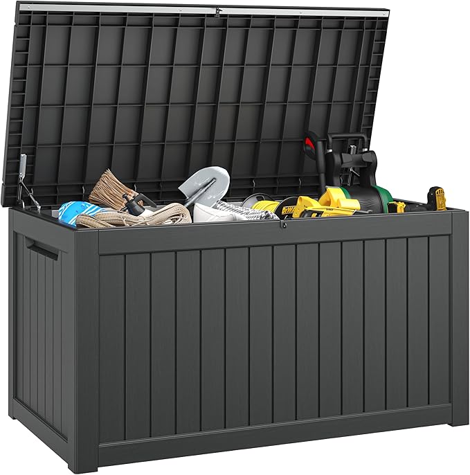 180 Gallon Outdoor Storage Box, Deck Box Resin Waterproof and UV Resistant Lightweight Deck Box for Garden Tools, Pool Supplies Organization