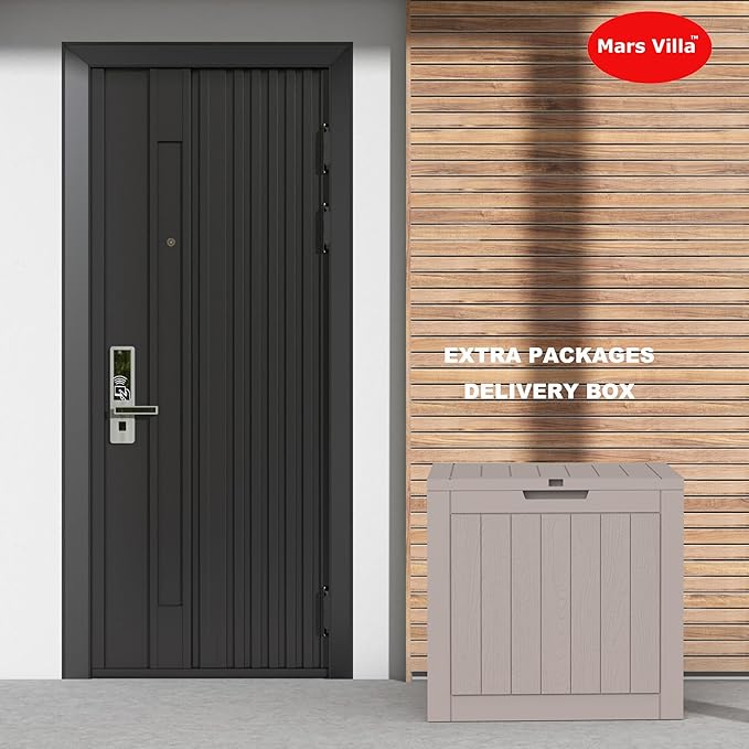 Mars Villa 31 Gallon Deck Box, Outdoor Storage Box Waterproof, Outside Resin Storage Bin for Outdoor Patio Furniture Cushions, Pool Supplies, Garden Tools, UV-Resistant and Weatherproof, Light Brown