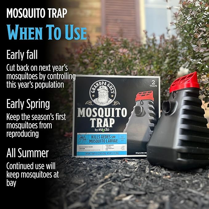 Grandpa Gus’s Mosquito Trap - Effective Long Term Outdoor Mosquito Control Killer Trap, Eco Friendly Insect Prevention for Patios and Gardens (Pack of 2)