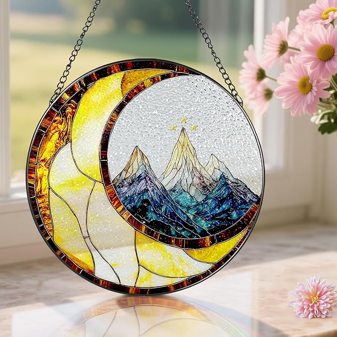 Stained Glass Window Hanging, Pauyadu 8 Inch Night Court Suncatcher Ornament, Stained Glass Suncatcher, Suncatchers for Windows Hanging, Window Decor, Gifts for Friend, Lover, Family, Artist