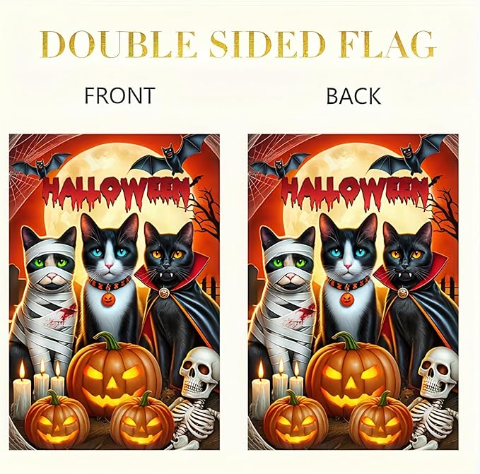 Halloween Cat Garden Flag 12x18 Vertical Double Sided Happy Halloween Pumpkin Holiday Outside Decorations Yard Flag