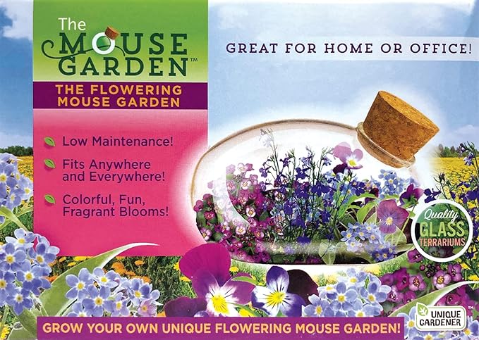 Mini Office Flower Glass Terrarium Starter Kit with Complete Supplies - The Flowering Mouse Tiny Garden - Easy to Maintain IndoorPlants - Perfect for The Office Or Home Tabletop