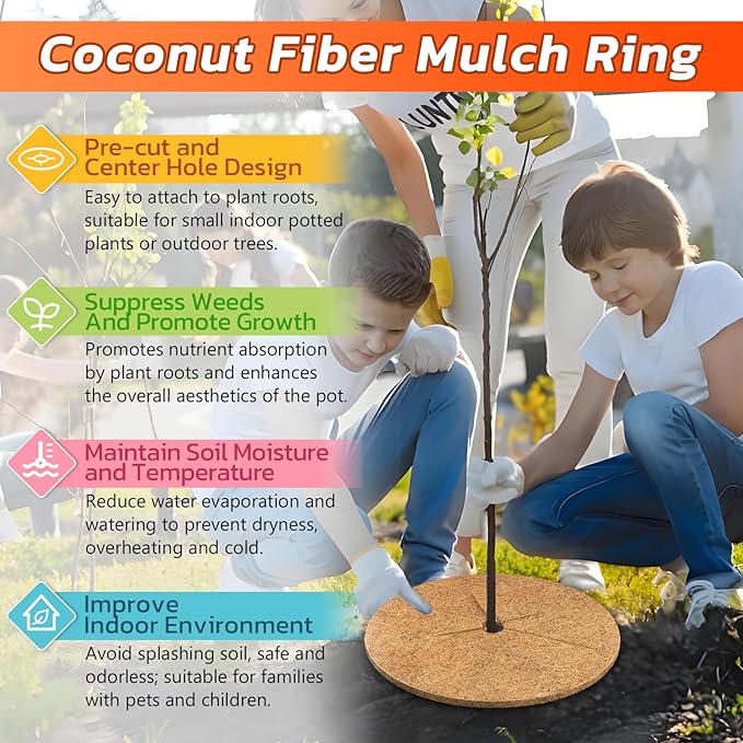 Legigo 4pcs Coconut Fiber Mulch Ring Tree Plant Protector Mat, 30 Inch Natural Coco Coir Tree Protection Ring Plant Pot Soil Cover, Tree Rings Disc Plant Cover for Indoor Outdoor Plants,Landscaping