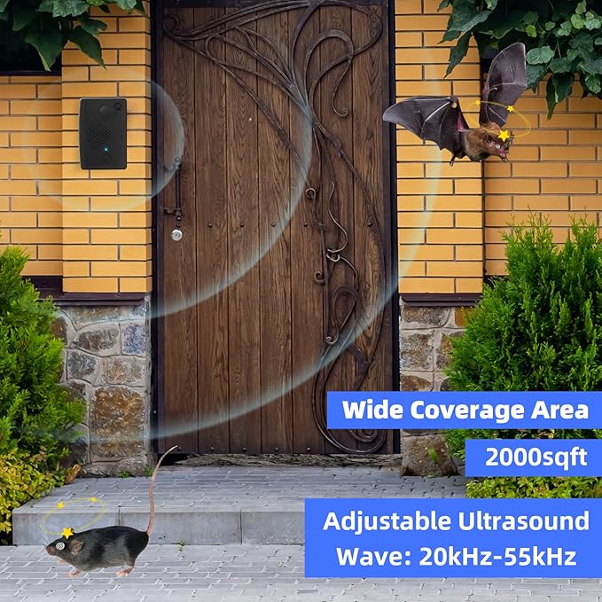 Ultrasonic Bat Devices for Attic: 4PCS Bat Removal Device for Garage, Indoor Outdoor Use - Humane and Effective Rechargeable Bat Deterrent Devices, Black