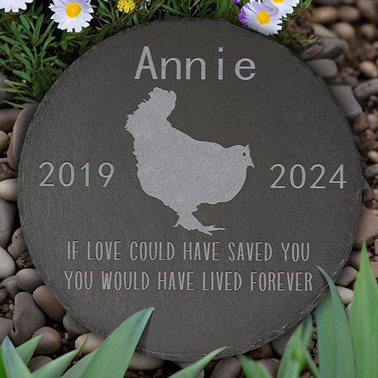 Chicken Memorial Stone Chicken Garden Statue - Chicken Memorial Gifts - Chicken Tombstone - Chicken Loss Gift - Loss of Pet Chicken - Round