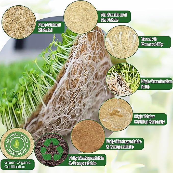 1Roll 10" X 79" Microgreen Grow Mat Natural Fiber Grow Mats Microgreens Grow Kit Hydroponic Pads Indoor Organic Production for Microgreen Starter Tray Wheatgrass Sprouts
