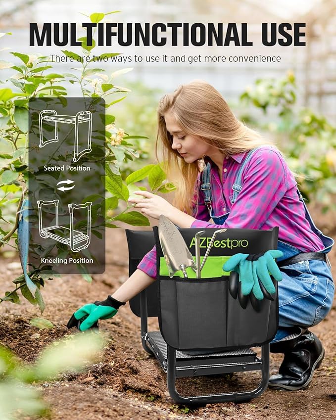 Garden Kneeler and Seat Heavy Duty, Upgraded Widened to 10" Stable Wear-Resistant Prevent Knee and Back Pain, Foldable Gardening Stool - Beautiful Logo high-end 2 Large Tool Bags Gift for Men