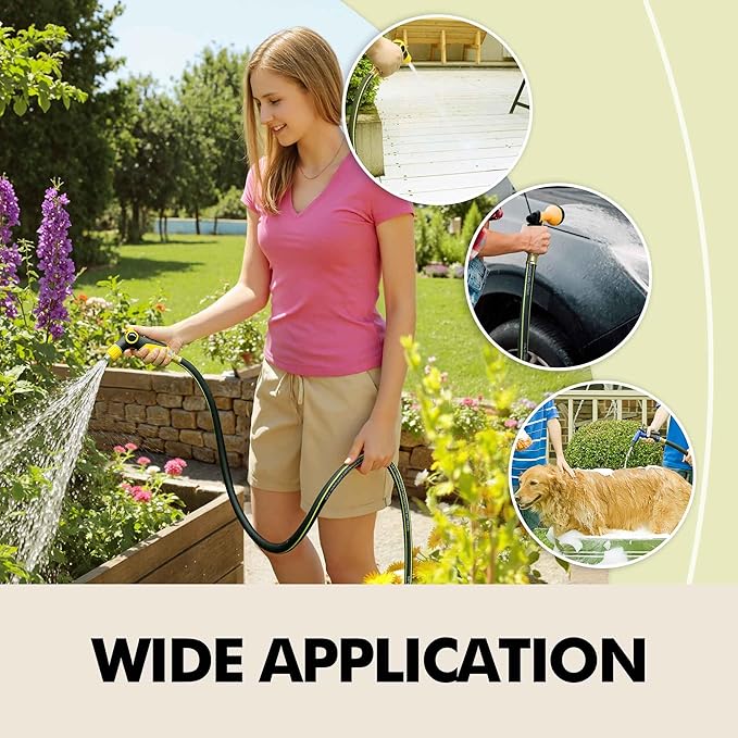 Rubber Garden Water Hose 50ft, 5/8" Leak Proof Garden Hose with Brass Connector, Flexible Hose Pipe for Lawn, Watering Cleaning & Washing