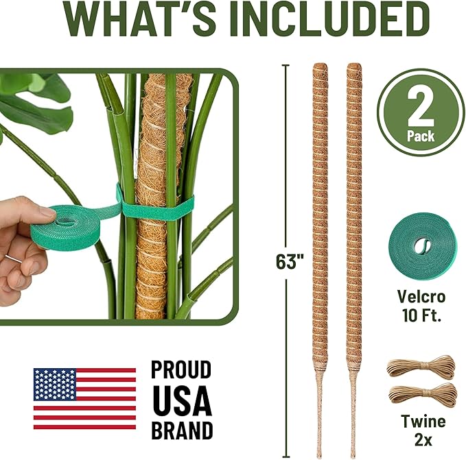 2 Pack 63 Inch Moss Pole for Plants, Tall Moss Poles for Climbing Plant-Monstera, Handmade Coco Coir Pole, Monstera Plant Support for Plant Grow