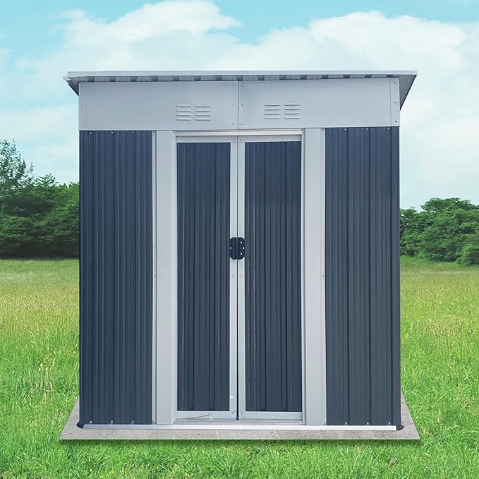 5x3FT Storage Shed with Sliding Lockable Door,Metal Outdoor Tool House W/Sloped Roof,All Weather Waterproof,for Backyard,Patio,Lawn,Garden,Grey
