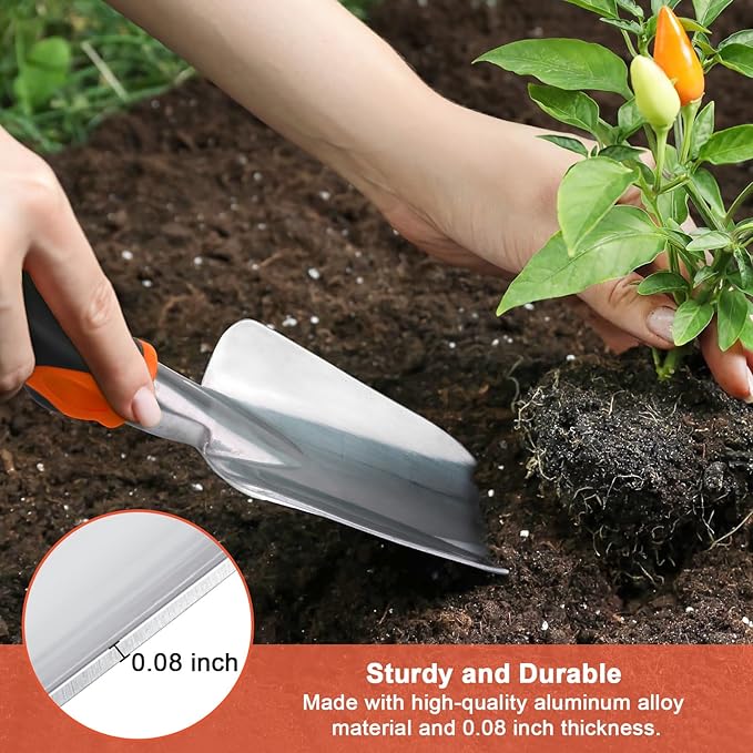 Garden Shovel Garden Hand Trowel, Heavy Duty Hand Shovel with Ergonomic Handle, Small Gardening Tools for Digging, Rust Resistant Gardening Spade Trowel Tools, Orange