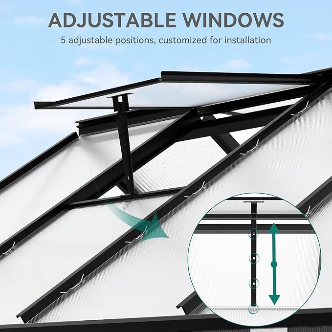 YITAHOME 12x8FT Polycarbonate Greenhouse Large Heavy Duty Green Houses Outdoor Aluminum Greenhouses with Sliding Doors Vent Window Walk-in Greenhouse for Garden Backyard, Black