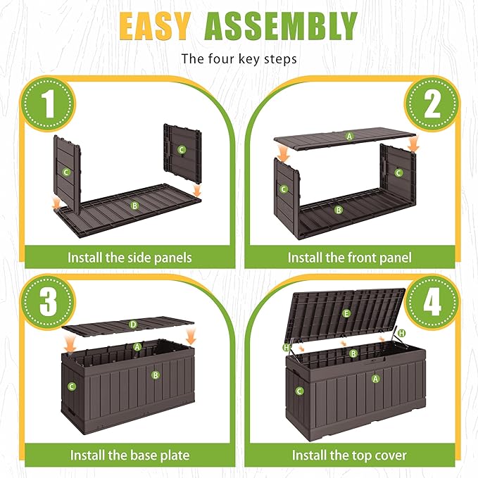 Greesum 82 Gallon Resin Deck Box Large Outdoor Storage for Patio Furniture, Garden Tools, Pool Supplies, Weatherproof and UV Resistant, Lockable, Dark Brown