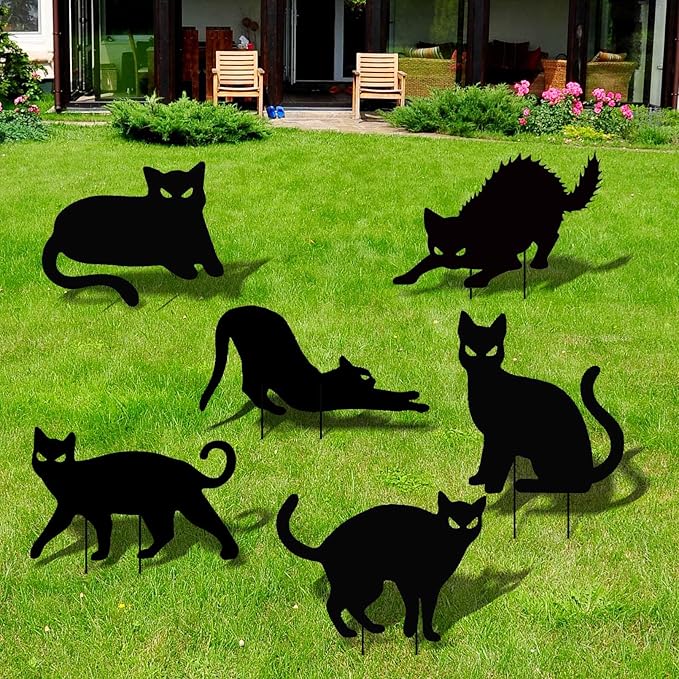 6 Pack Halloween Black Cat Yard Signs with Stakes Black Cat Yard decor Scary Silhouette Halloween Decorations Made of Waterproof Plastic Corrugated Board for Outdoor Lawn Garden