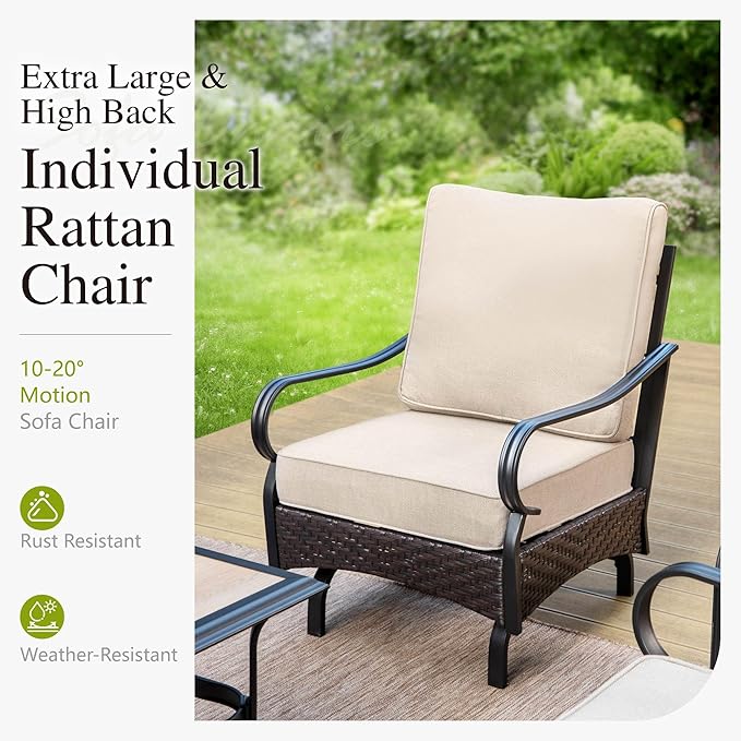 Sophia & William Patio Furniture Set, 7 Piece Metal Outdoor Conversation Set with 3-Seater Outdoor Couch, 4 Sofa Chairs, 2 Ottoman for Outdoor Seating, Backyard, Porch(Beige)