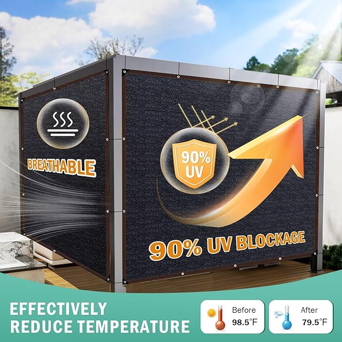 QNLONG Shade Cloth for Garden， 90% Black Shade Net Mesh Tarp with Grommets Sun Shade Cover Tear Resistance for Plants Greenhouse Chicken Coop Vegetables Pergola 10X12FT