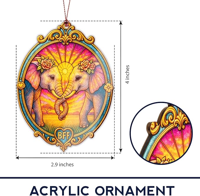 Best friend gifts for women - friendship gifts for women - elephant gifts for women - friend ornaments - Christmas ornament 2025 - Suncatcher Effect window hanging - car hanging