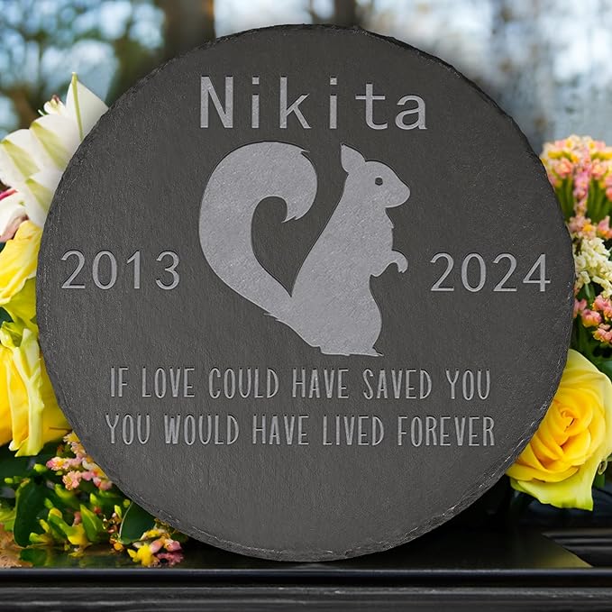 Squirrel Memorial Stone Squirrel Garden Statue - Squirrel Memorial Gifts - Squirrel Tombstone - Squirrel Loss Gift - Loss of Pet Squirrel - Round