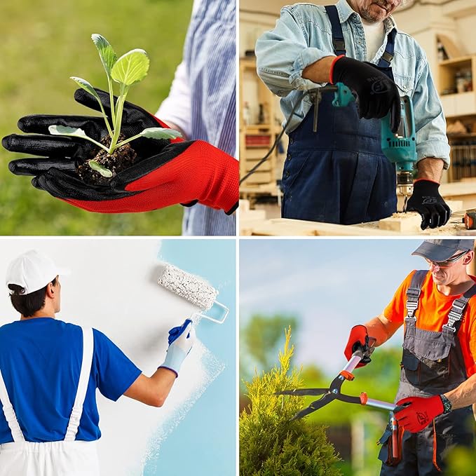 Gardening Gloves for Men Women Breathable Rubber Coated Working Gloves for Gardening, 9.1 Inch