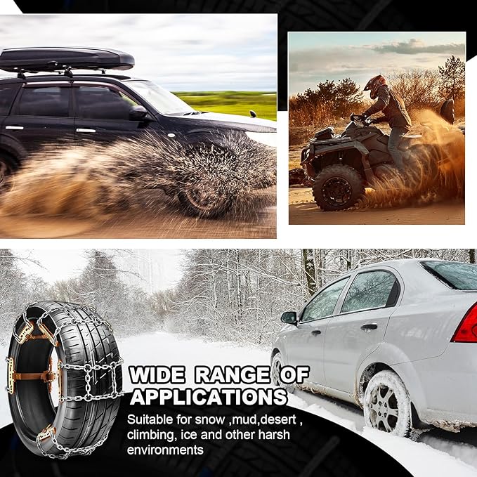 12 Pack Adjustable Snow Tire Chains for Tire Width 215-285 mm SUV Truck Pickup, Quick Fit Easy Installation, Thickened Car Non Skid Car Chains (Double Chain Style)