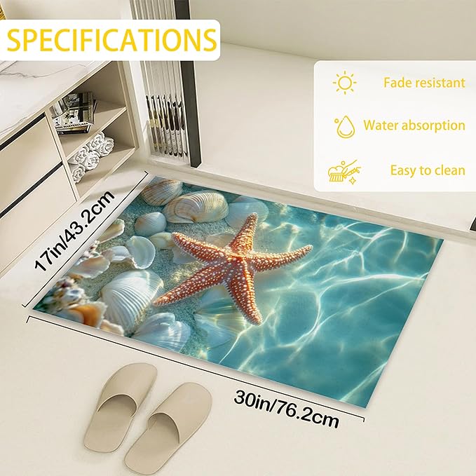 Welcome Mat Indoor,Starfish Front Door Mat,Summer Sea Shells Entryway Rug for Porch Patio Non-Slip Outdoor Entry Doormat for Back Door Outside Entrance Hallways,30 x 17 Inch