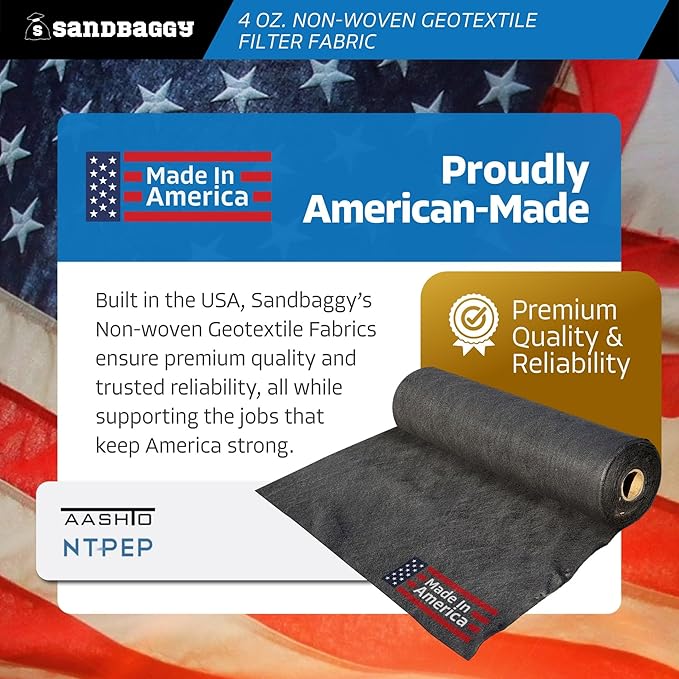 Heavy-Duty Sandbaggy Non-Woven Geotextile Landscape Fabric Roll, Made in USA, Lightweight Weed Barrier, UV Protected, 100 Lb Tensile Strength, French Drain, Erosion Control (5 ft x 50 ft Roll)