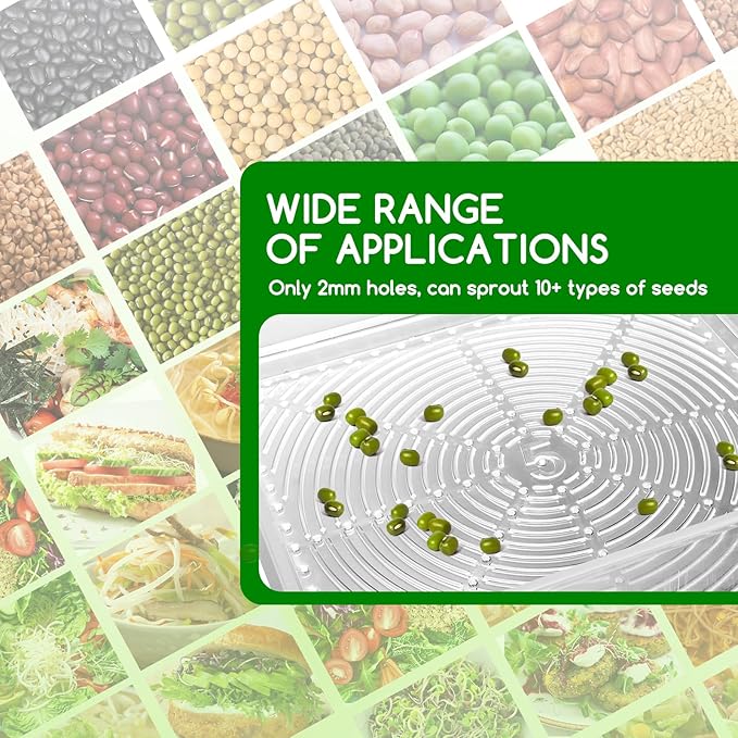 Creative.C Bean Seed Sprouter Kit Micro Greens Growing Trays with Sprout Lid Blackout Sleeves Drain Tray Four Tier Stackable Sprouts Growing Kit for Broccoli Alfalfa Seed Wheat Grass