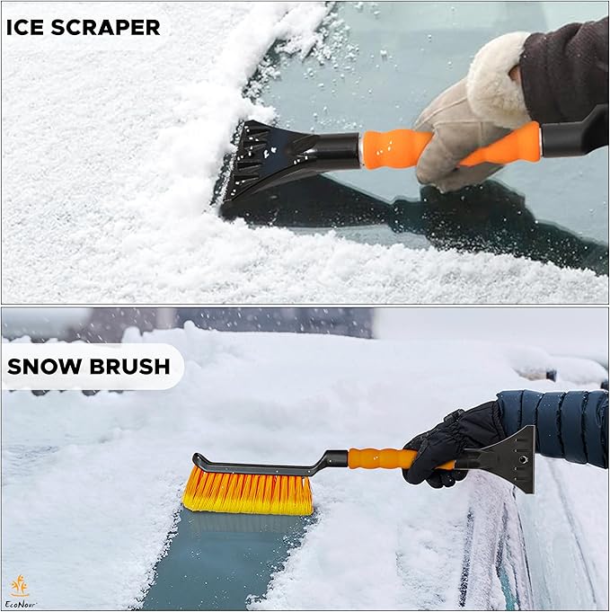 EcoNour 17" Snow Brush & Ice Scraper for Car Windshield | Automotive Snow Brush with Ergonomic Foam Grip | Heavy-Duty Winter Car Accessories | Ideal for Effortless Snow Removal in Cars
