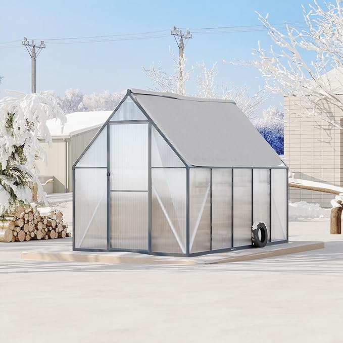 6'x9' Aluminum-Framed Polycarbonate Greenhouse, Heavy Duty Polycarbonate Greenhouse with Quick Setup Structure and Roof Vent, Large Enhanced Aluminum GreenhouseKit for Outdoors
