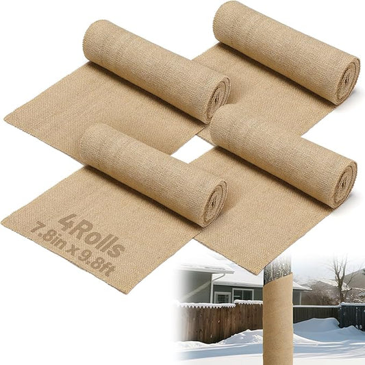 ANPHSIN 4 Rolls Natural Burlap Tree Wraps - 7.8in × 9.8ft Winter Burlap Rolls, Tree Trunk Guard Wrap, Plants Antifreeze Bandage to Protect Bark & Keep Plants Warm