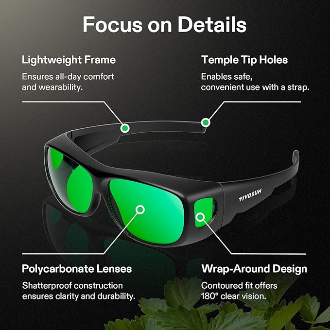 VIVOSUN Indoor Hydroponics LED Grow Room Glasses with Glasses Case