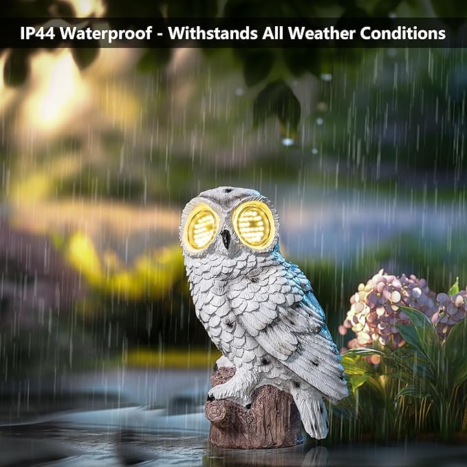 Solar Owl Garden Statue with Led Lights Waterproof Outdoor Decorative Lamp with Moving Eyes Perfect Unique Gift for Women, Moms and Garden Lovers Ideal for Yards Patios and Lawns