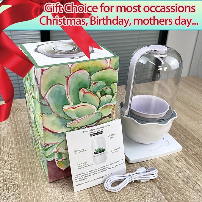 Smart Venus Fly Trap Terrarium Pot with Timer&Fan,Succulent Planter with Grow Light,Indoor Plant Terrarium Kit for Carnivorous Plants,Sundew Moss,Cactus, for Dad (No Plant)