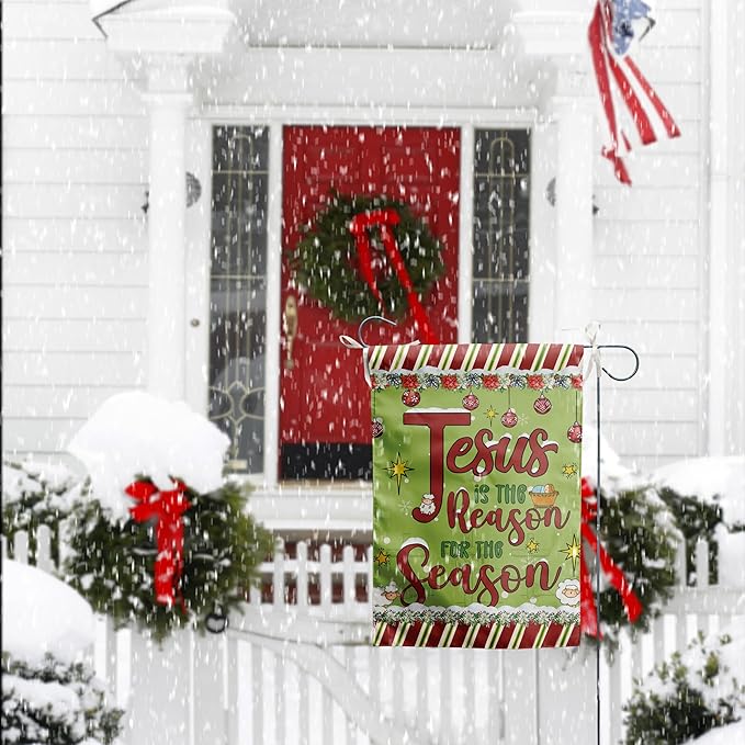 Merry Christmas Flag Jesus is the Reason for the Season Banner Christian Garden Flag Nativity Flags for Outside 12x18 Double Sided Winter Holiday Xmas Yard Outdoor Decoration