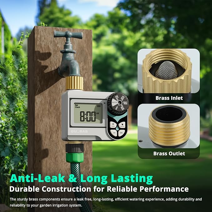 [2 Pack] QUOBAS Low Pressure Water Timer for Garden Hose, Automatic Sprinkler Timer with Brass Inlet & Outlet, Rain Delay/Manual Watering/Automatic Watering System for Yard, Lawn, and Rain Barrel